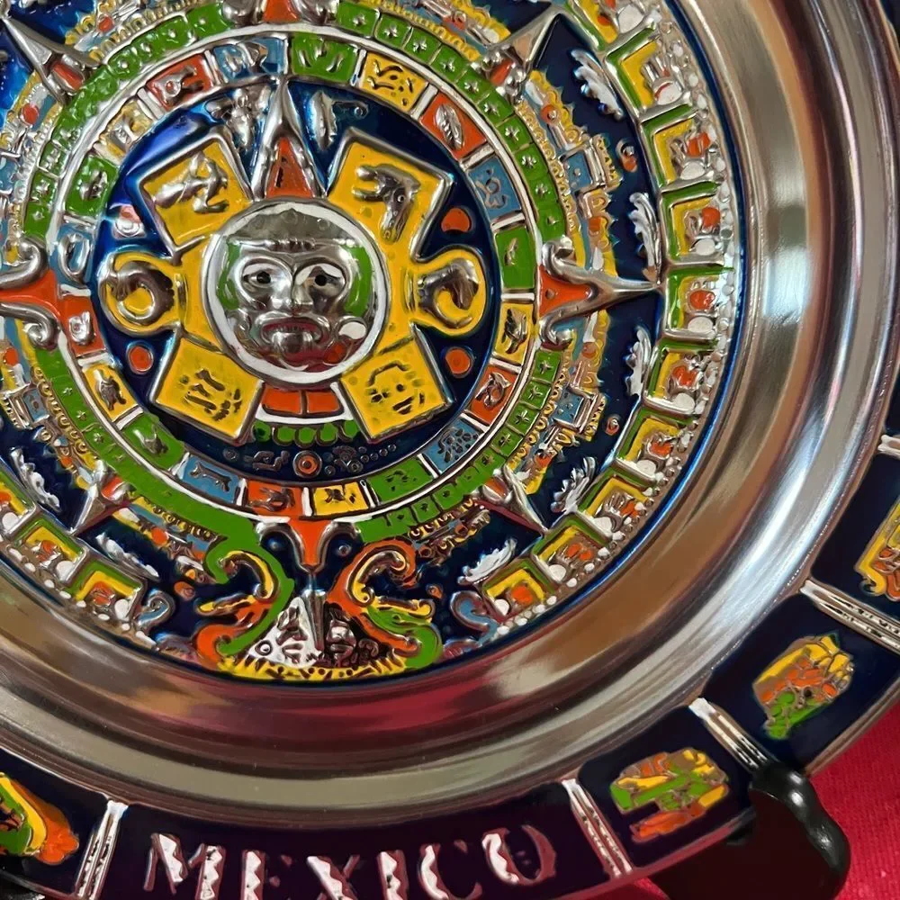 Artisan Multicolor Aztec Calendar Wall Plate